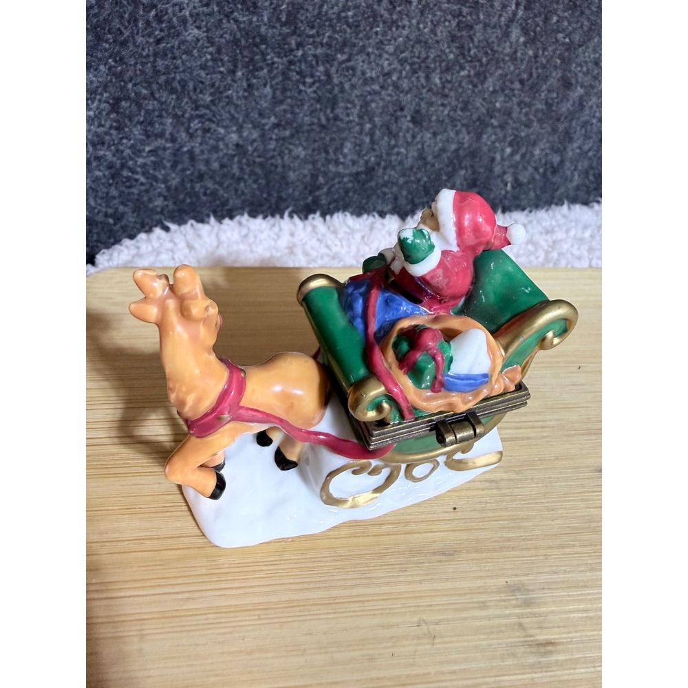 Midwest of Cannon Falls Santa Sleigh Reindeer Porcelain Hinged Trinket Box Bear - Picture 5 of 9
